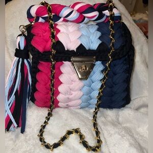 Hand woven multi color crochet shoulder bag